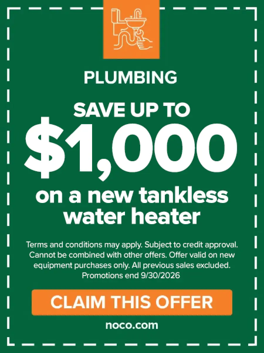 Up to $1,000 off a tankless water heater coupon; offer ends 9/30/2026