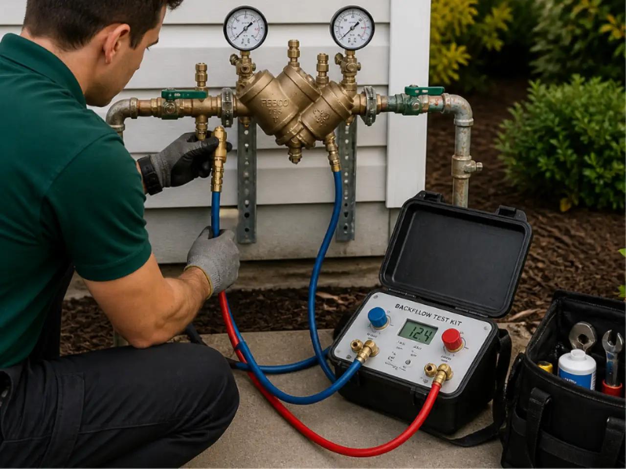 NOCO technician performing backflow testing