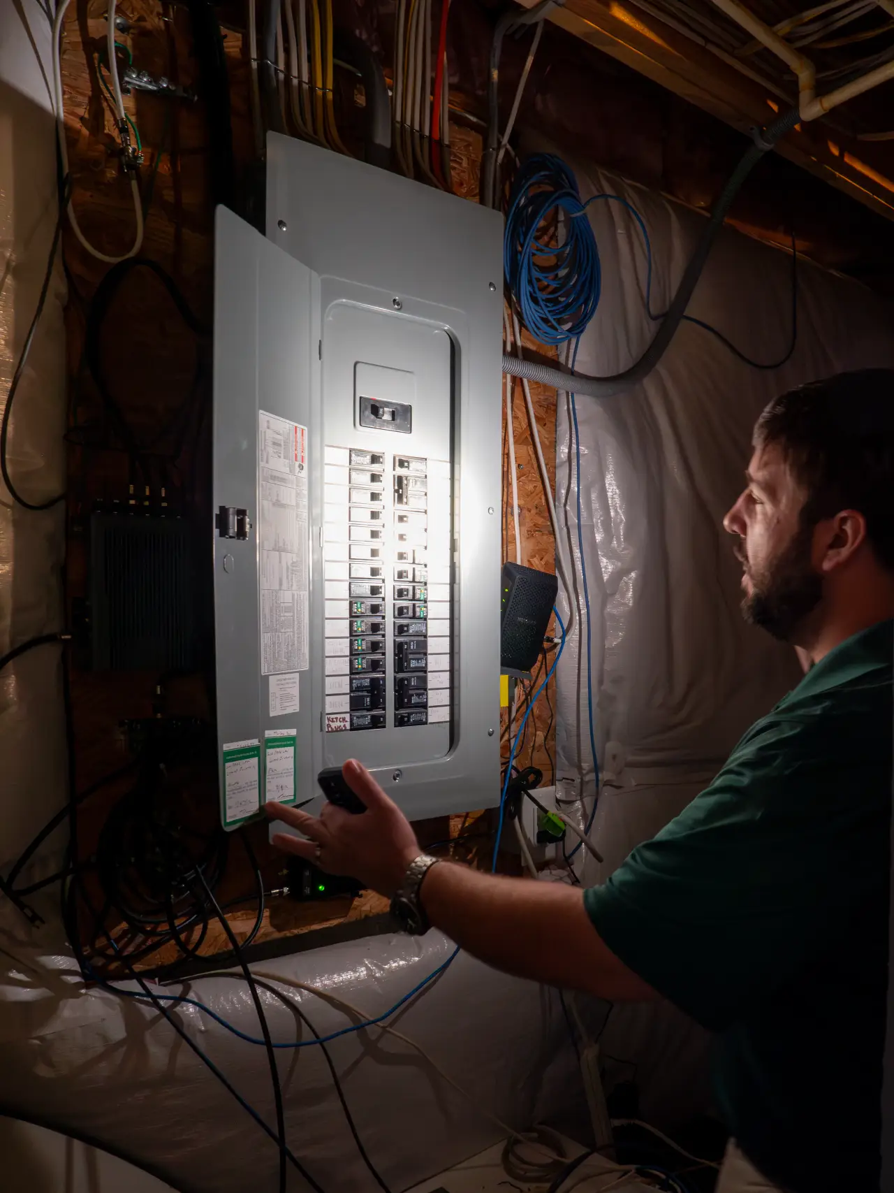 Electrician working on a residential panel in Western New York