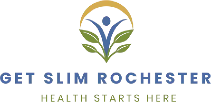 logo of Get Slim Rochester with a person and leaves tagline health starts here