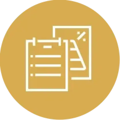 icon of two overlapping documents on an orange circle background