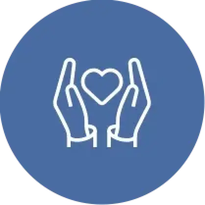 icon of two hands holding a heart on a blue circular background
