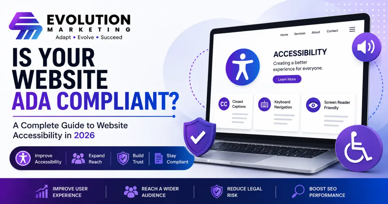 Website accessibility audit with laptop, checklist, and accessibility icons