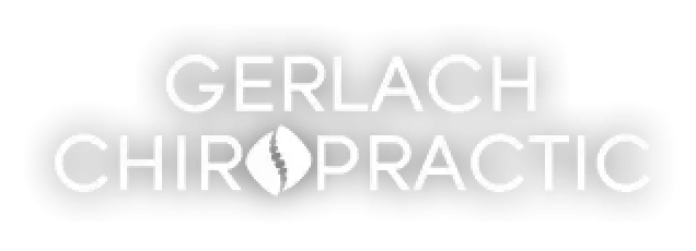 blue and gray Gerlach Chiropractic logo with a spine illustration separating the words