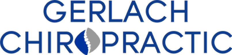 logo for Gerlach Chiropractic with a blue and gray spine graphic between the words