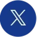 blue circle with a white twitter x icon in the center