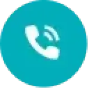 White phone receiver icon with sound waves on a teal circular background.