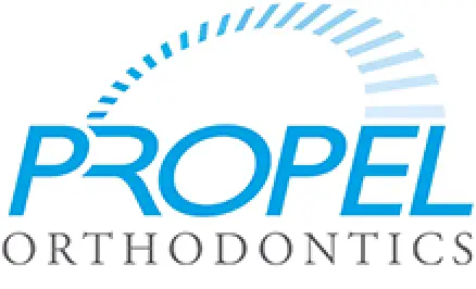 Propel Orthodontics logo with blue arch design above the company name in blue and gray text.