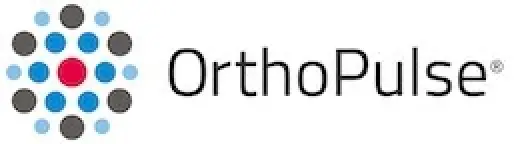 OrthoPulse logo with a red center dot and surrounding blue and gray dots, text on the right.