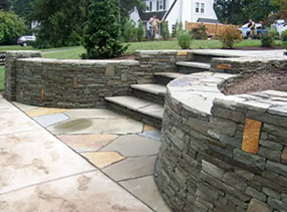 outdoor landscape retaining gray walls
