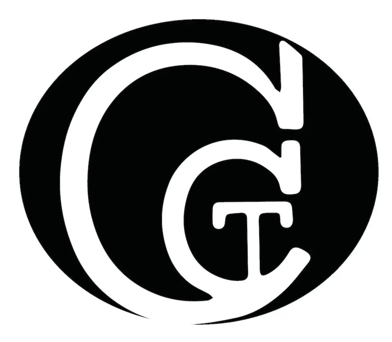 Bold white letters G and T overlap inside a black circle on a white background.