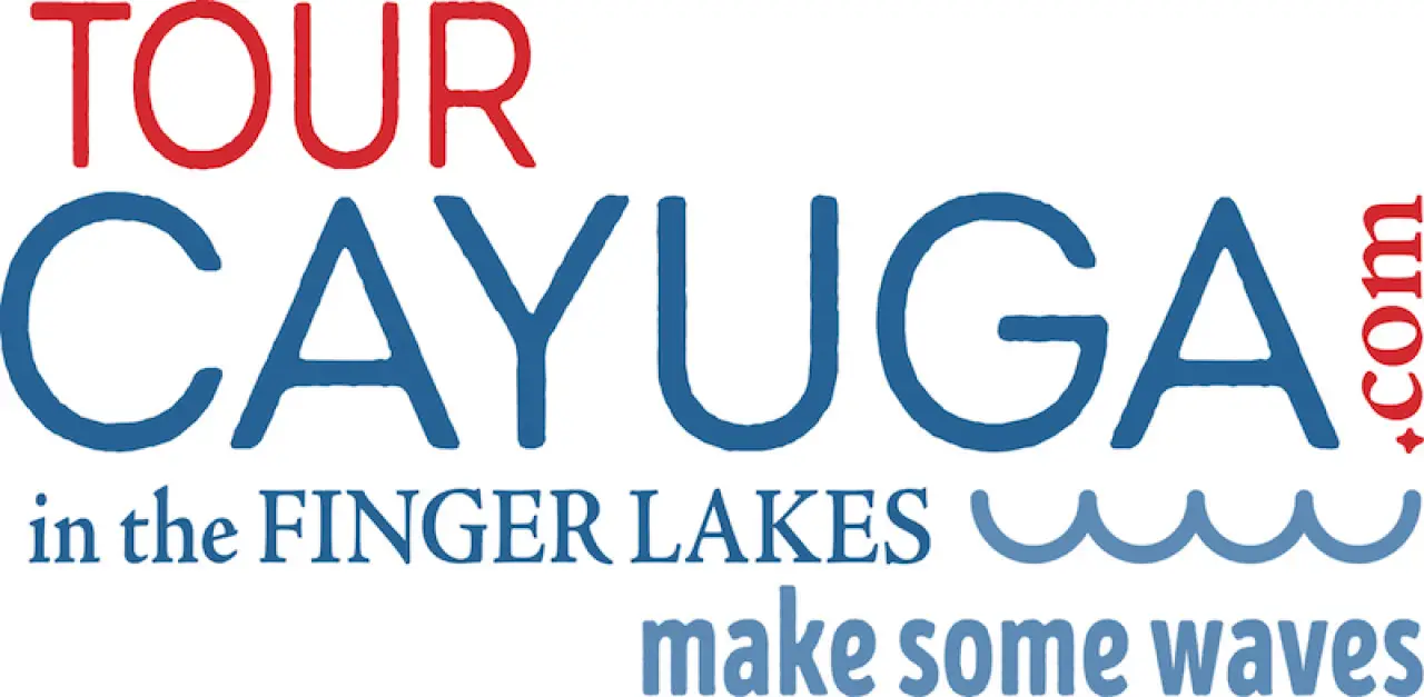Tour Cayuga in the Finger Lakes logo with slogan make some waves and wave graphic.