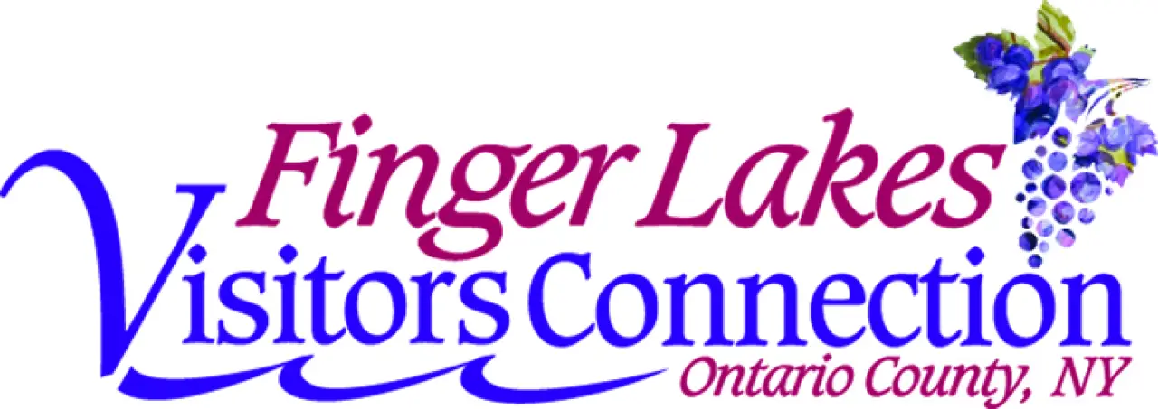 Finger Lakes Visitors Connection logo with grapes, flowers, and text “Ontario County, NY.”