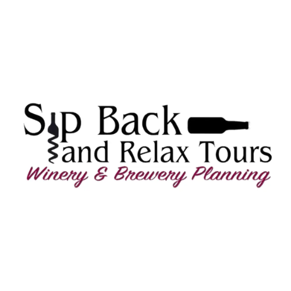 Sip Back and Relax Tours logo with wine bottle, corkscrew, and winery brewery planning text.