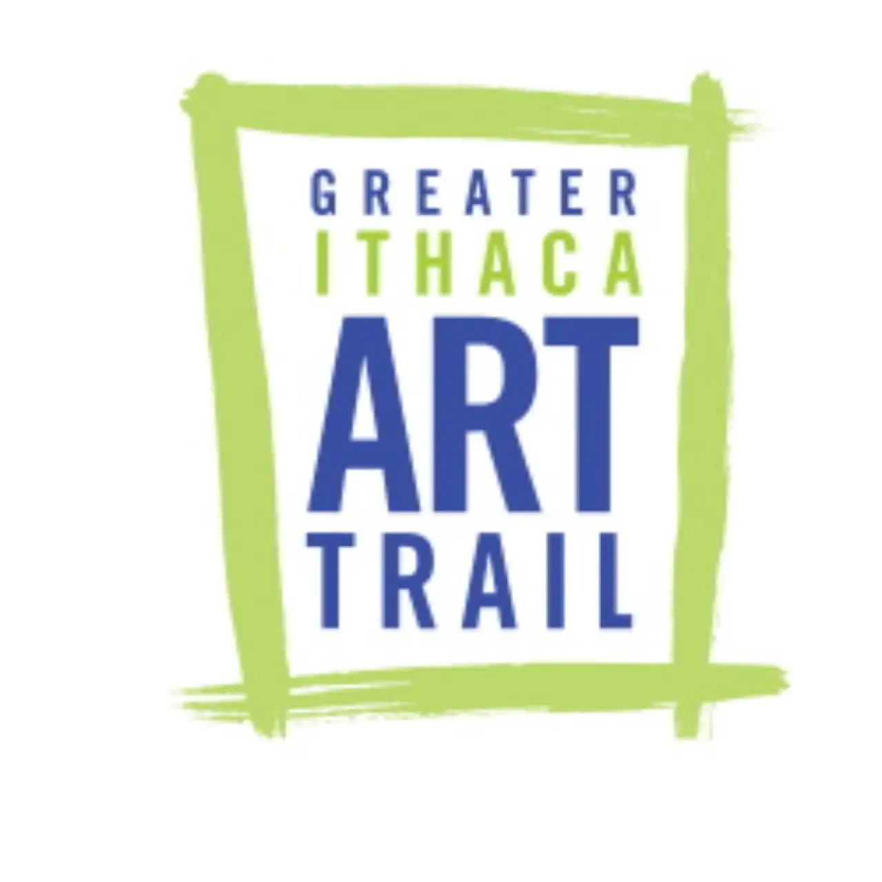 Greater Ithaca Art Trail logo with blue and green text inside a green sketched frame.