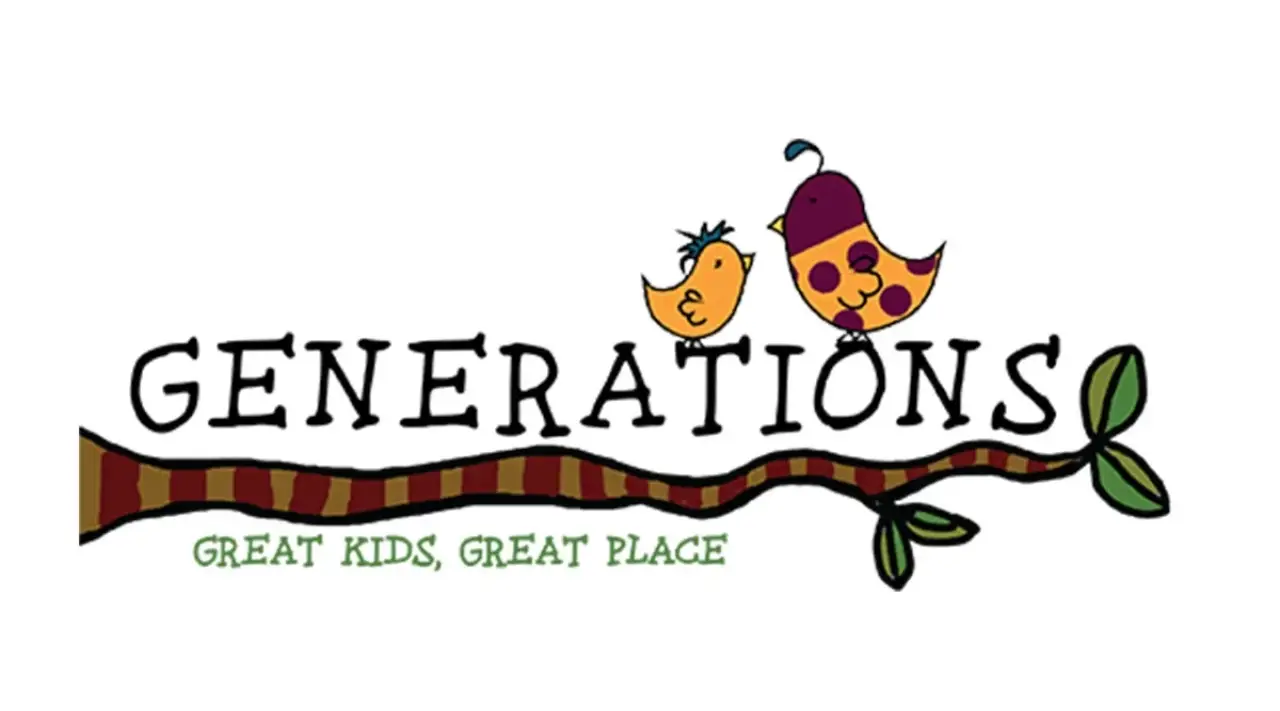 The word GENERATIONS with two birds on a branch and the text Great Kids, Great Place.