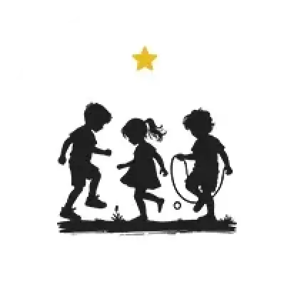 An icon of a three children playing jump rope with a star over their heads.