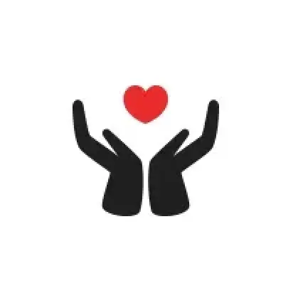 An icon of two hands holding a red heart.