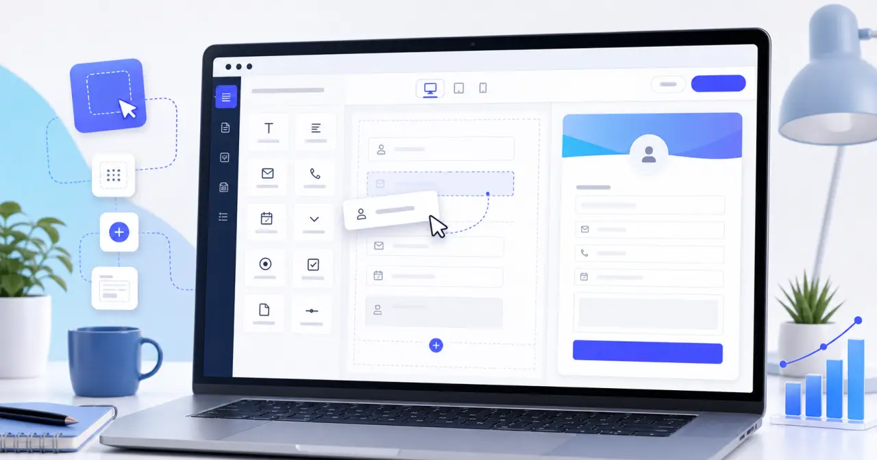 Drag-and-drop form builder interface for creating online forms in Maxforms