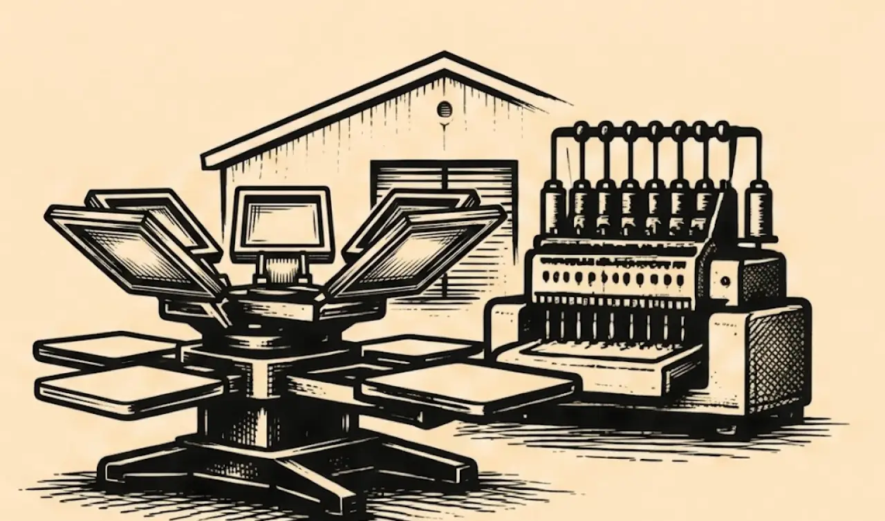 Screen-printing press and embroidery machine produced in-house