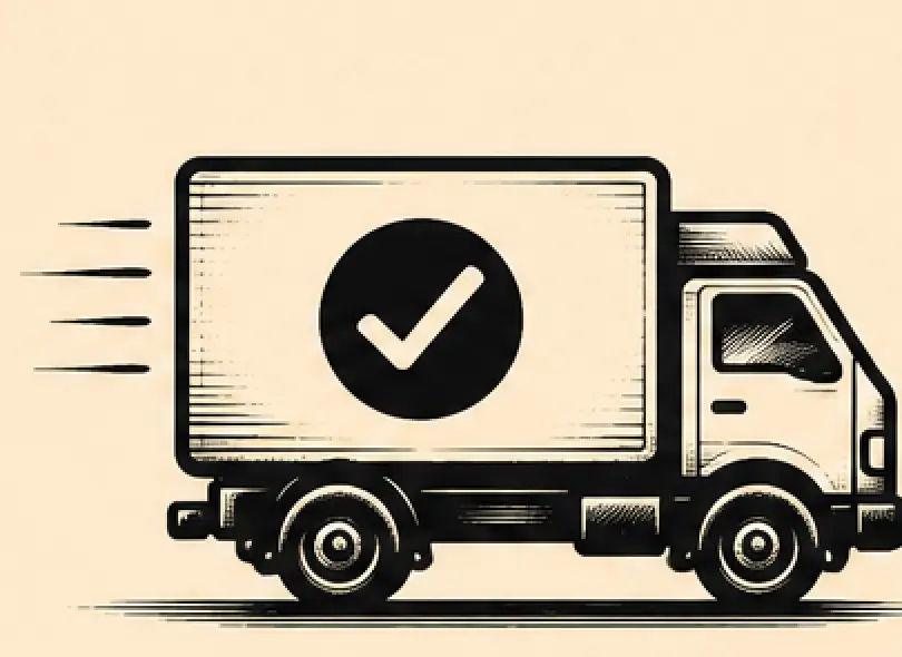 Delivery truck with completion checkmark