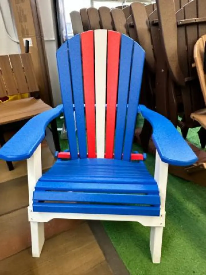 red white and blue adirondack chair