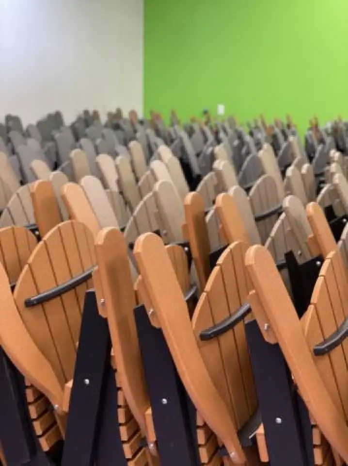 cedar and black adirondack chairs