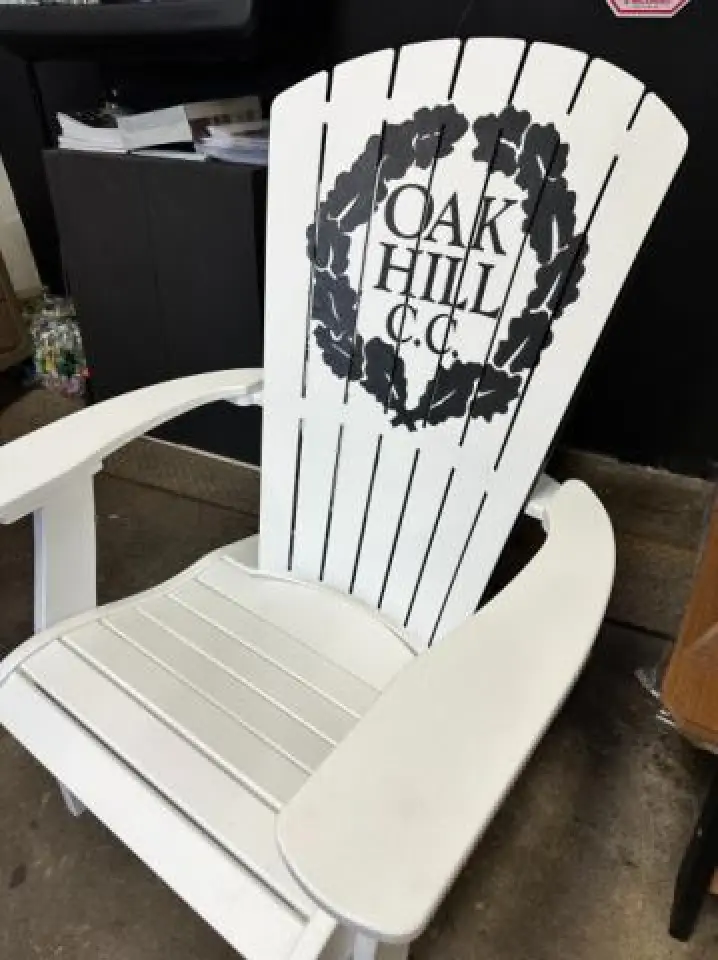 white adirondack chair with custom logo