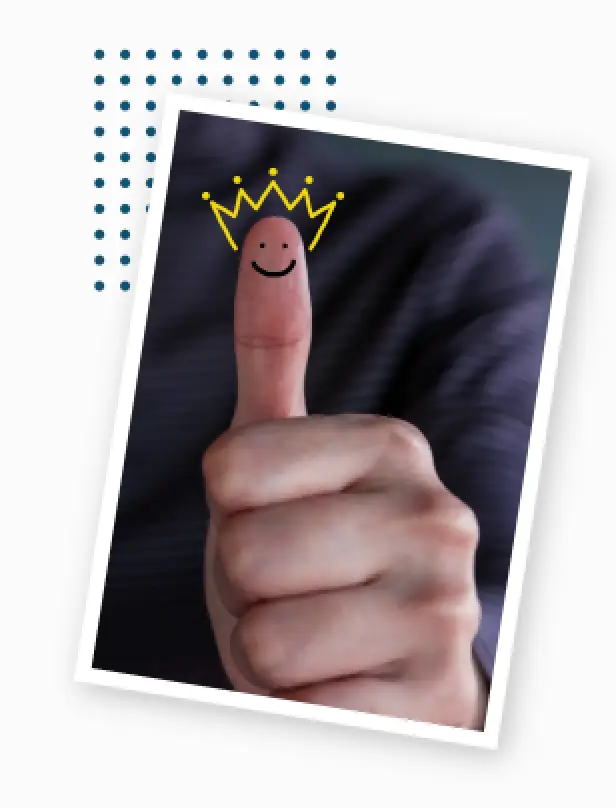 thumbs up with crown and smiley face