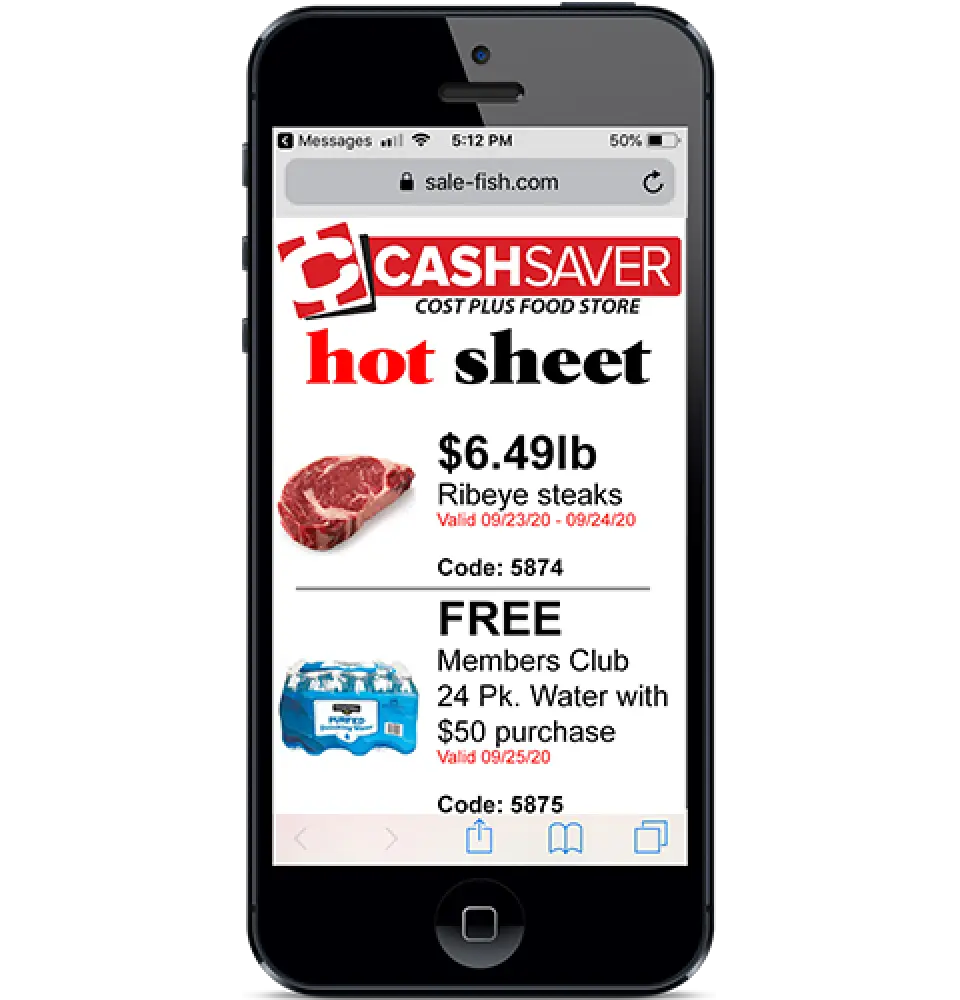 grocery sale flyer by sale fish on cell phone