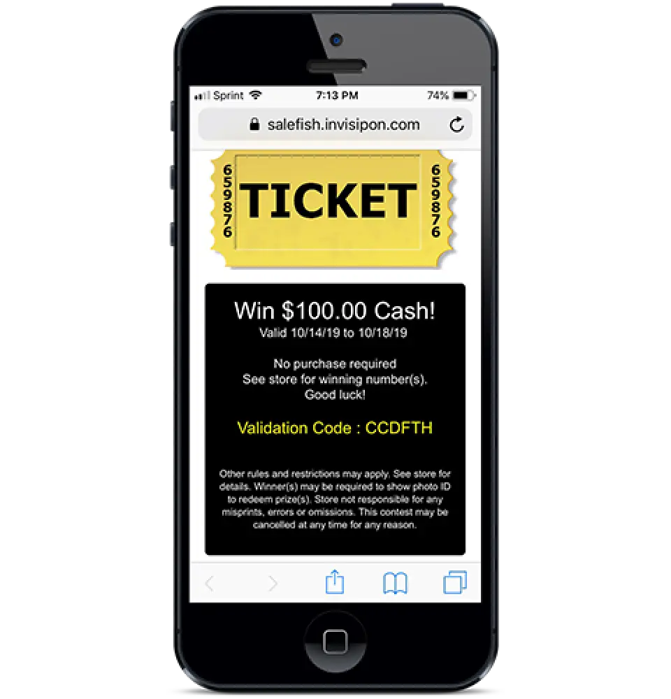 web raffle ticket on phone