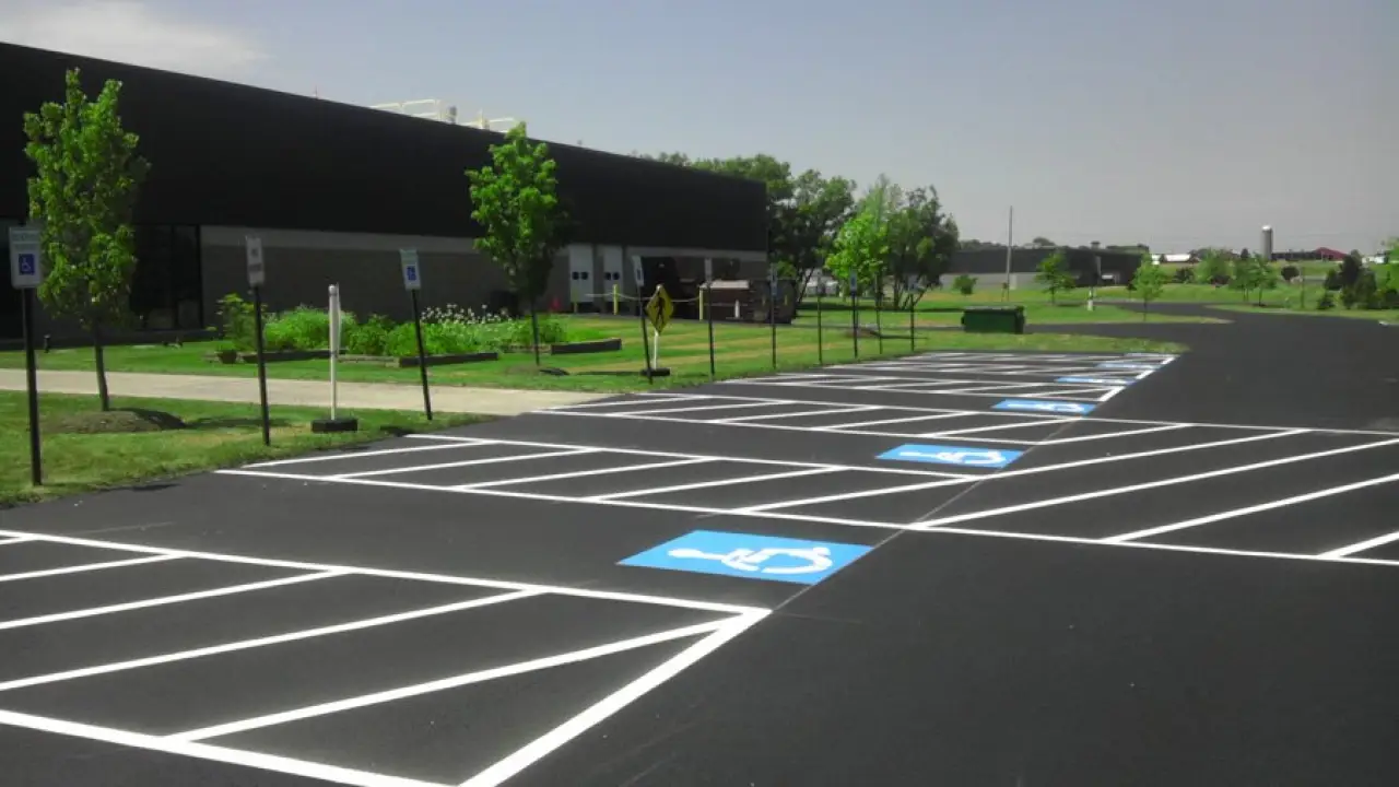 A parking line with fresh striping.
