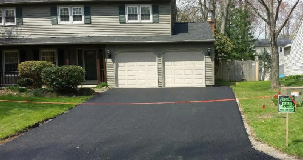 Freshly sealed residential driveway
