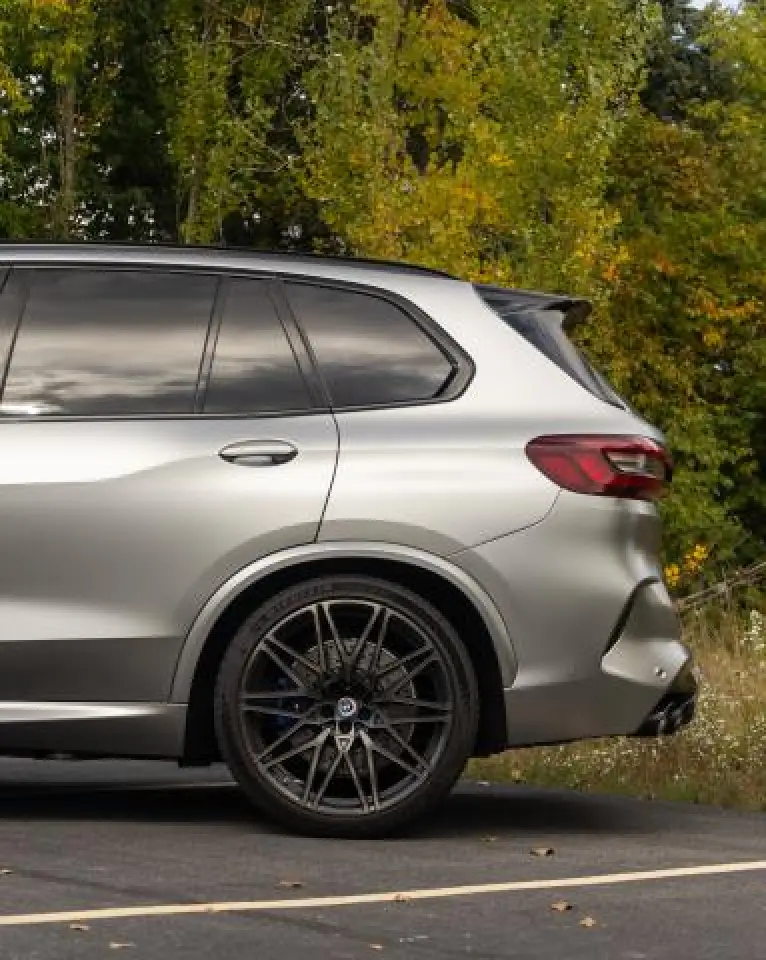rear of a grey bmw x5m