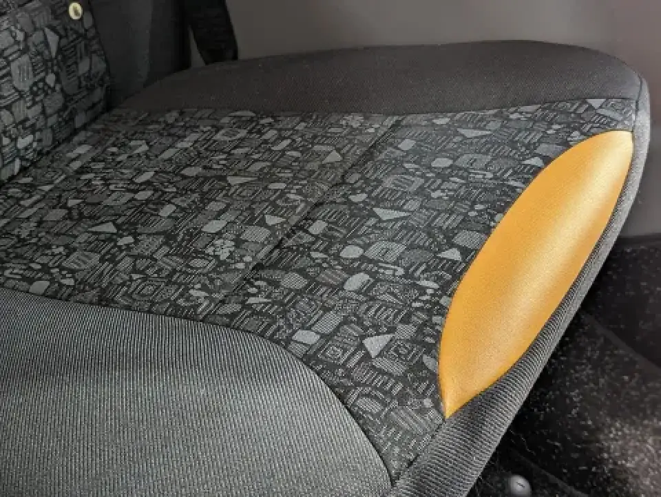 London taxi interior passenger seat fabric detail