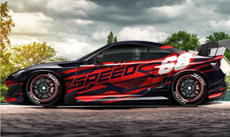 dark car with vehicle graphics