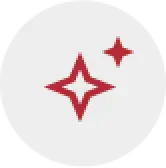 Two red sparkle icons, one larger and one smaller, on a light gray circular background.