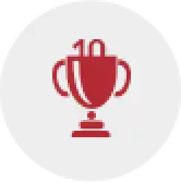 Red trophy with the number 10 on it, centered on a light gray circular background.