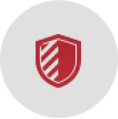 Red shield icon with diagonal white stripes on a light gray circular background.