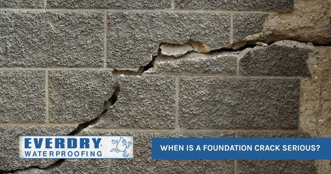 A cement wall with a foundation crack through it.