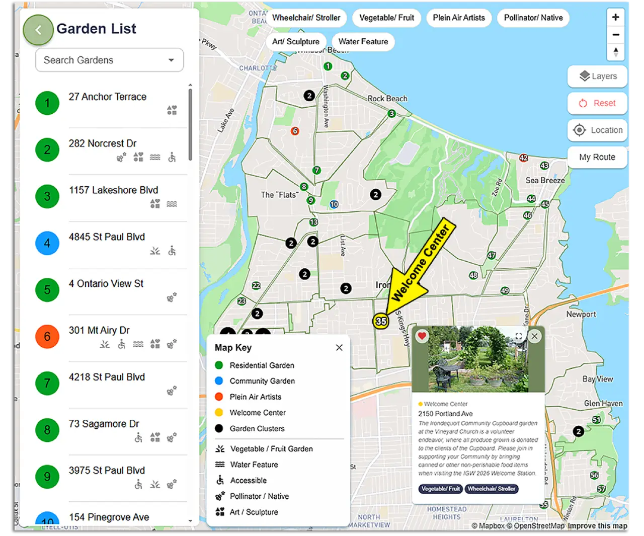 Preview of the Irondequoit Garden Walks interactive map