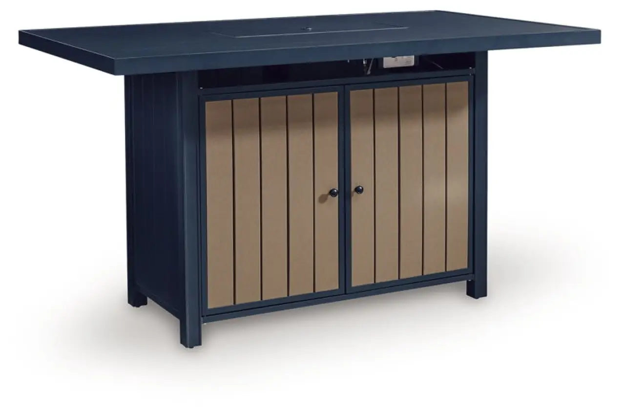 East Beach - Rectangular Bar Table With Fire Pit - Blue