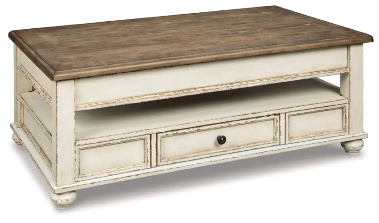 Realyn - Lift Top Cocktail Table - White / Brown