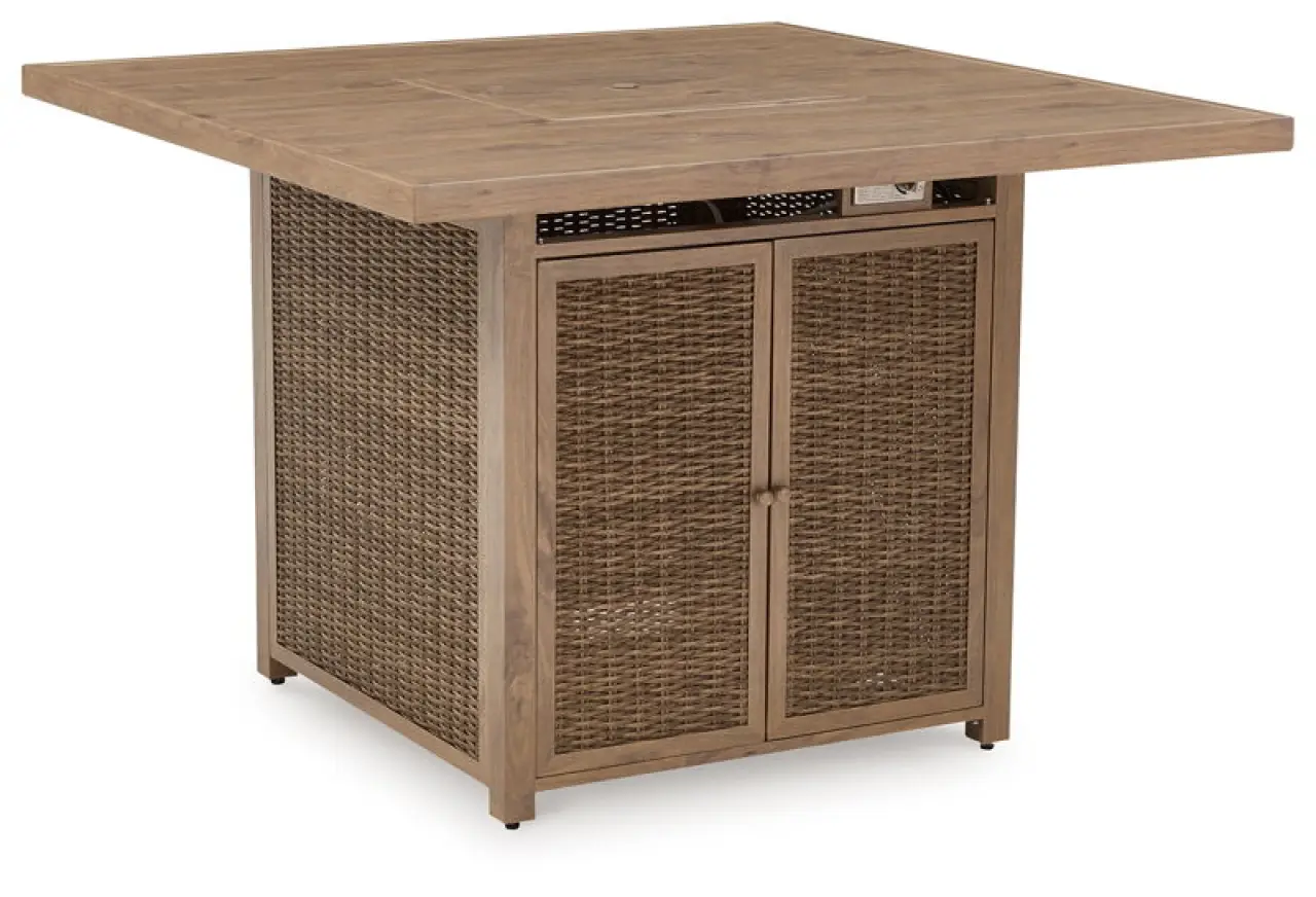 Walton Bridge - Square Bar Table W/Fire Pit - Driftwood