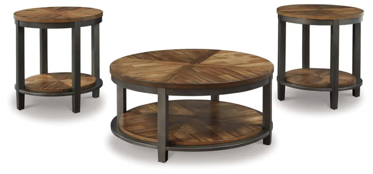 Roybeck - Occasional Table Set (Set of 3) - Light Brown / Bronze