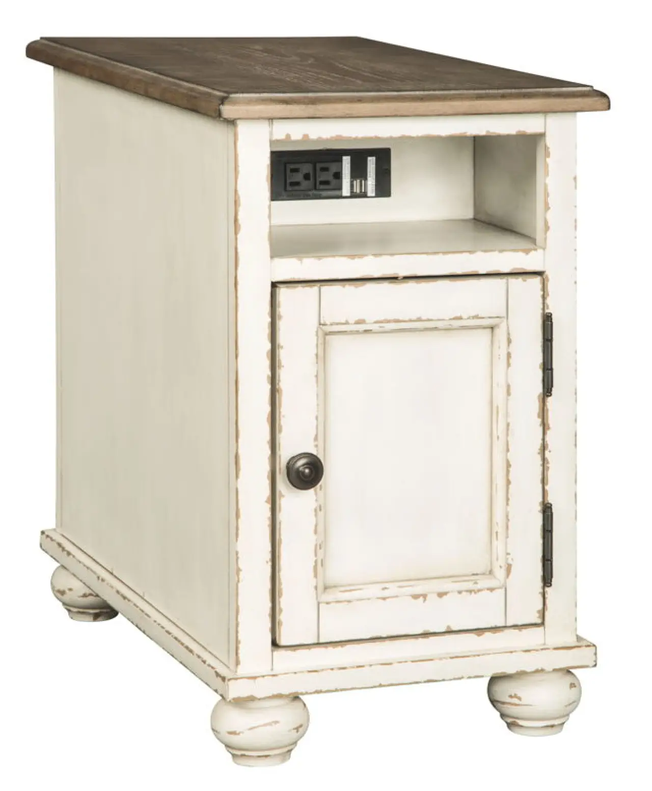 Realyn - Chair Side End Table - AC / USB - White / Brown