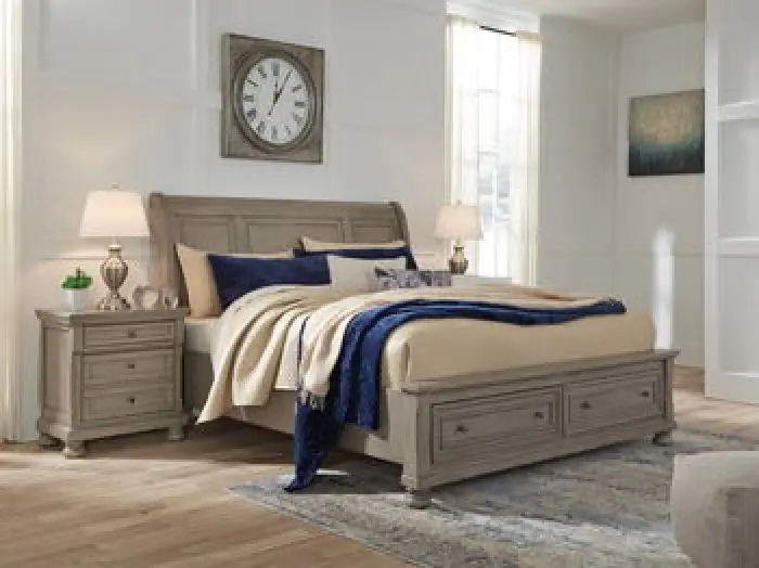 Lettner - Queen Rails with Roll Slats - Light Gray
