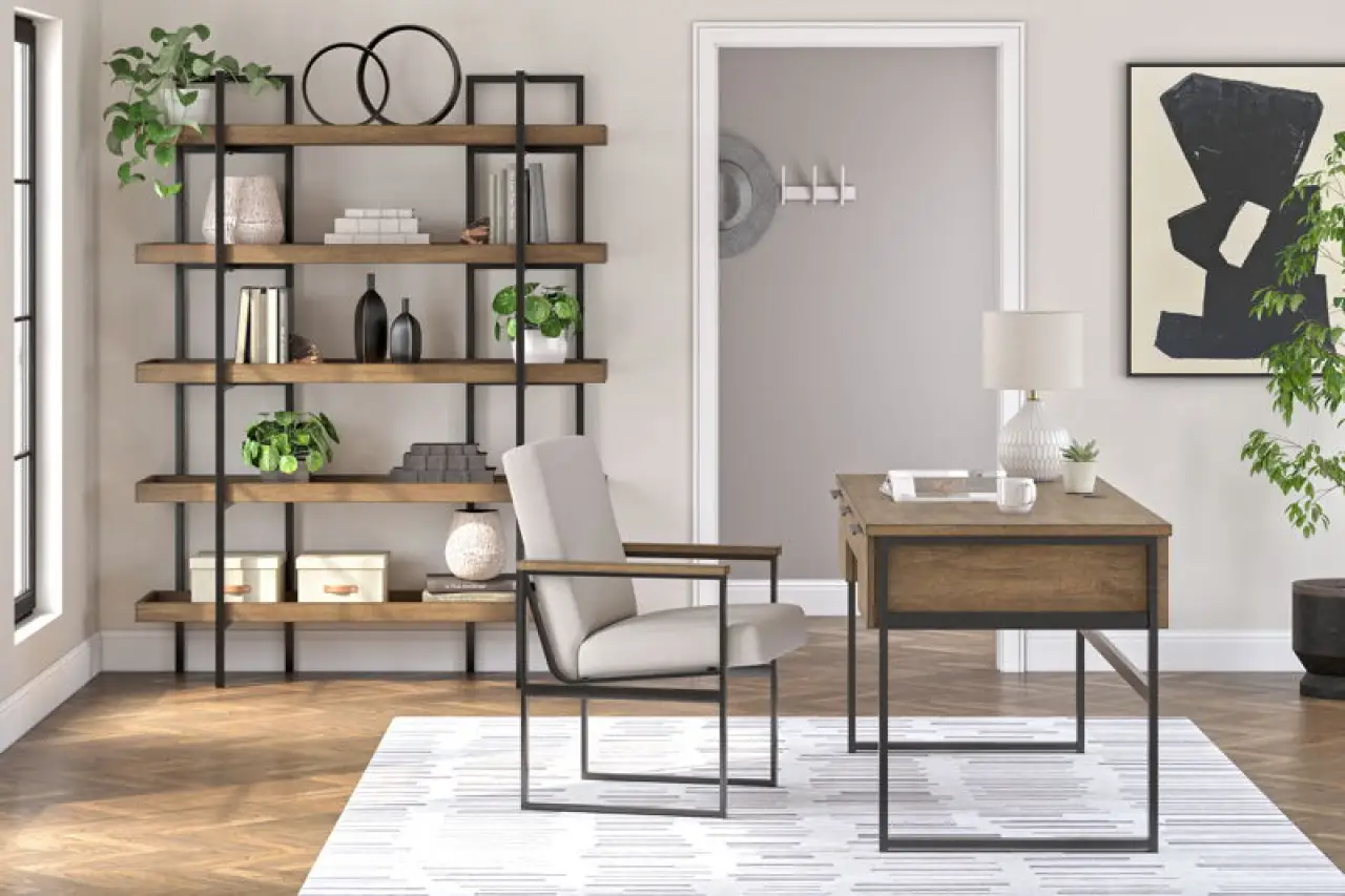 Montia - Home Office Desk, Desk Chair, Bookcase - Light Brown