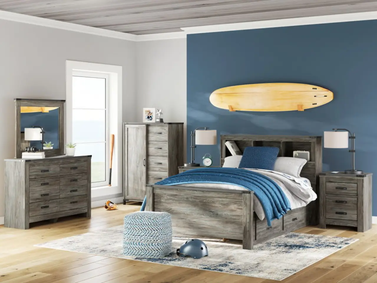 Frandern - Bookcase Panel Bedroom Set With Storage