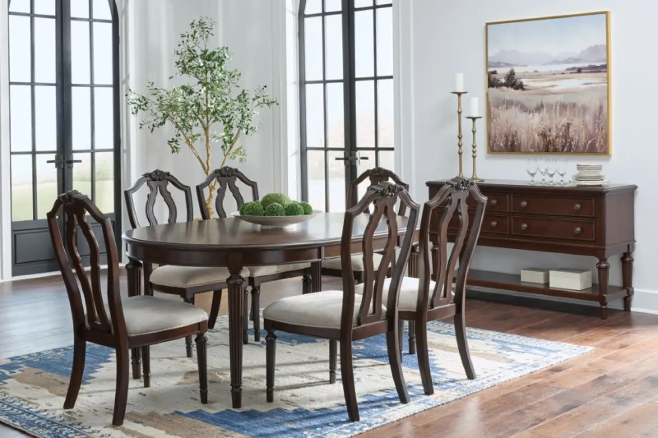 Lavinton - 8 Pc. - Dining Room Extension Table, 6 Side Chairs, Server - Brown